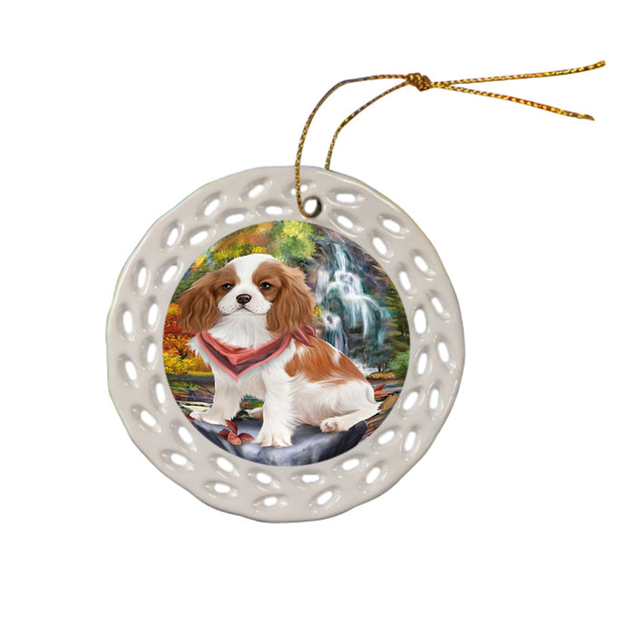 Scenic Waterfall Cavalier King Charles Spaniel Dog Ceramic Doily Ornament DPOR49725