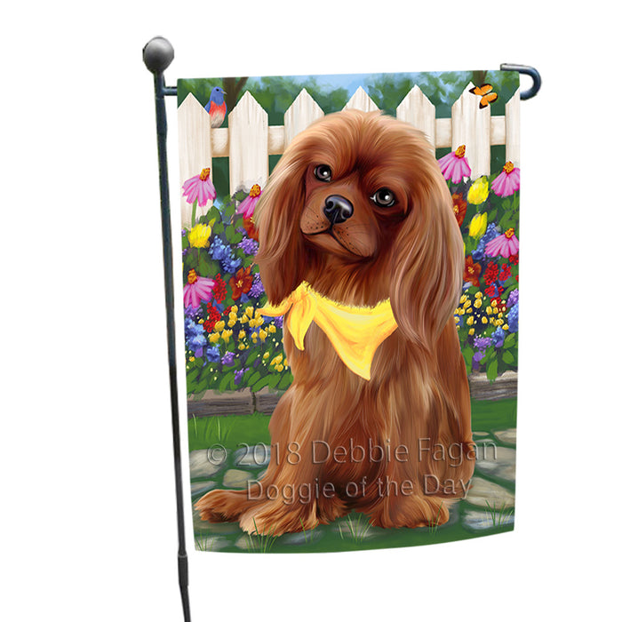 Spring Floral Cavalier King Charles Spaniel Dog Garden Flag GFLG49669