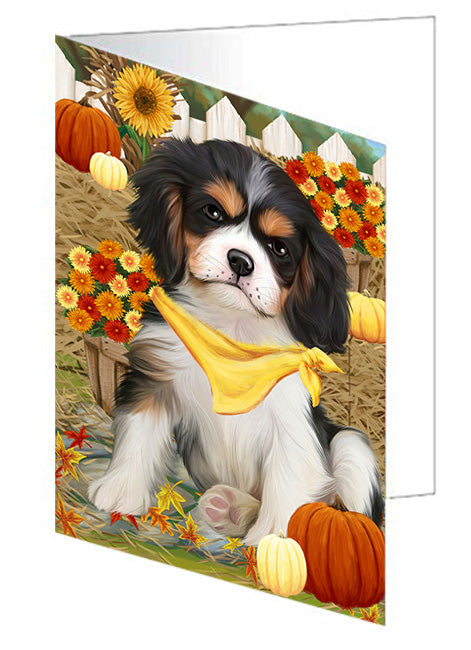 Fall Autumn Greeting Cavalier King Charles Spaniel Dog with Pumpkins Handmade Artwork Assorted Pets Greeting Cards and Note Cards with Envelopes for All Occasions and Holiday Seasons GCD56189