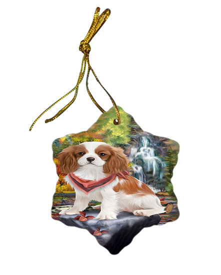 Scenic Waterfall Cavalier King Charles Spaniel Dog Star Porcelain Ornament SPOR49717