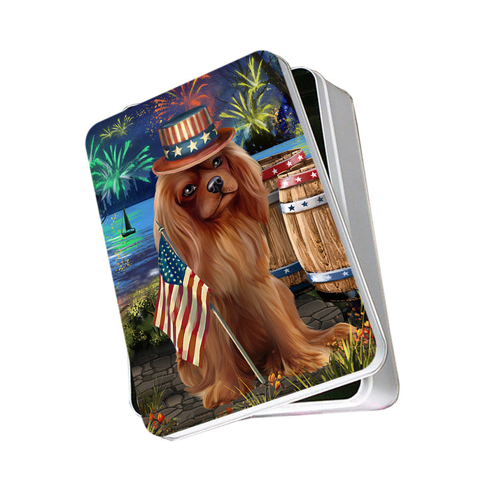 4th of July Independence Day Fireworks Cavalier King Charles Spaniel Dog at the Lake Photo Storage Tin PITN50954