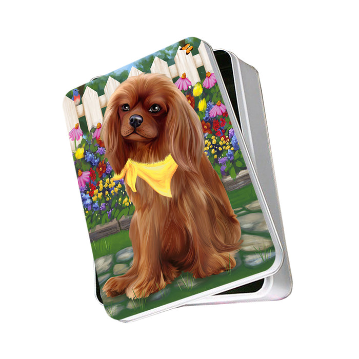 Spring Floral Cavalier King Charles Spaniel Dog Photo Storage Tin PITN49840