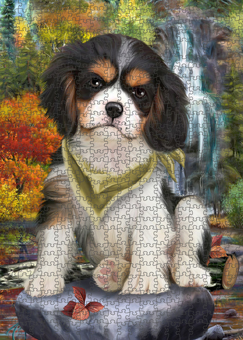 Scenic Waterfall Cavalier King Charles Spaniel Dog Puzzle with Photo Tin PUZL52884