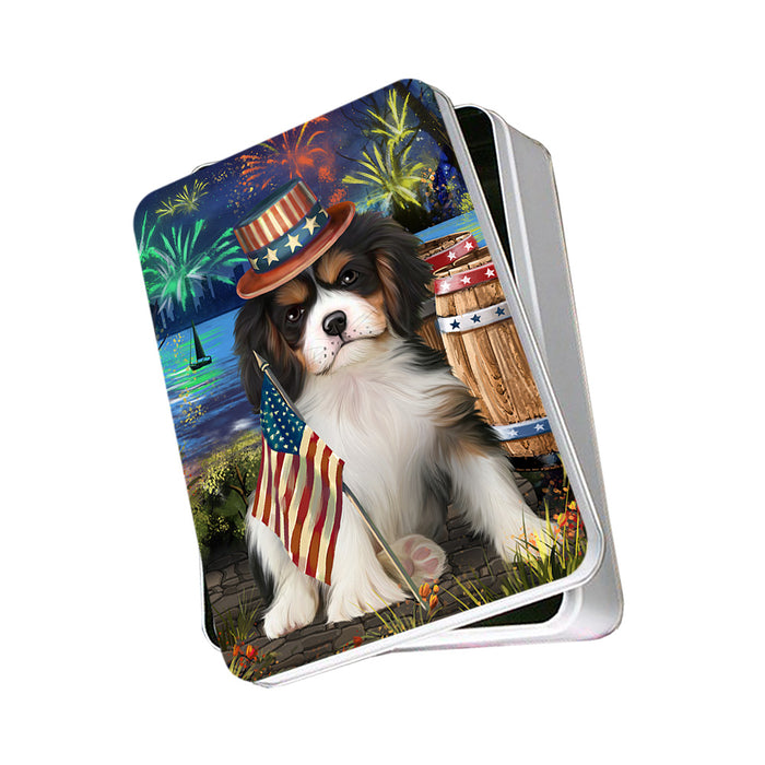4th of July Independence Day Fireworks Cavalier King Charles Spaniel Dog at the Lake Photo Storage Tin PITN50955