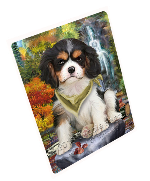 Scenic Waterfall Cavalier King Charles Spaniel Dog Tempered Cutting Board C53043