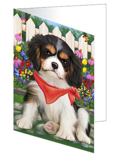 Spring Floral Cavalier King Charles Spaniel Dog Handmade Artwork Assorted Pets Greeting Cards and Note Cards with Envelopes for All Occasions and Holiday Seasons GCD53552