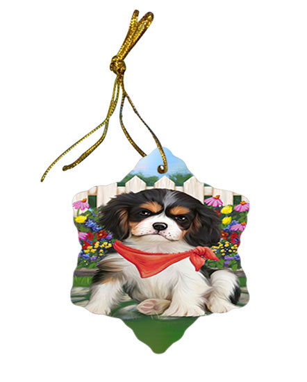 Spring Floral Cavalier King Charles Spaniel Dog Star Porcelain Ornament SPOR49833