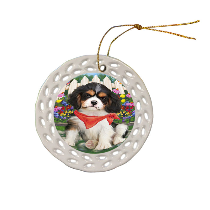 Spring Floral Cavalier King Charles Spaniel Dog Ceramic Doily Ornament DPOR49841