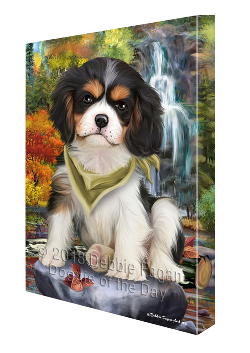 Scenic Waterfall Cavalier King Charles Spaniel Dog Canvas Wall Art CVS63286