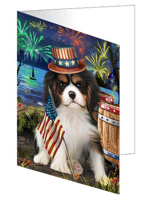 4th of July Independence Day Fireworks Cavalier King Charles Spaniel Dog at the Lake Handmade Artwork Assorted Pets Greeting Cards and Note Cards with Envelopes for All Occasions and Holiday Seasons GCD56894