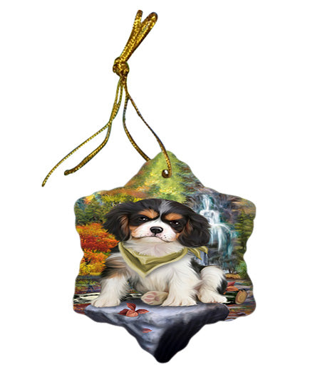 Scenic Waterfall Cavalier King Charles Spaniel Dog Star Porcelain Ornament SPOR49718