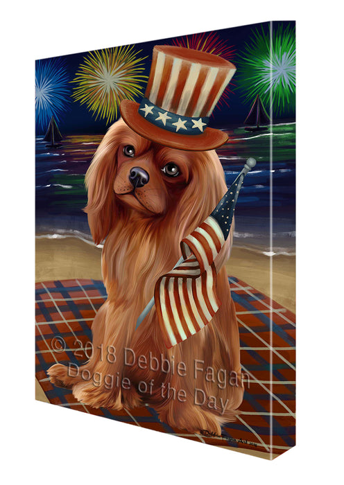 4th of July Independence Day Firework Cavalier King Charles Spaniel Dog Canvas Wall Art CVS55443