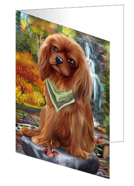 Scenic Waterfall Cavalier King Charles Spaniel Dog Handmade Artwork Assorted Pets Greeting Cards and Note Cards with Envelopes for All Occasions and Holiday Seasons GCD53210