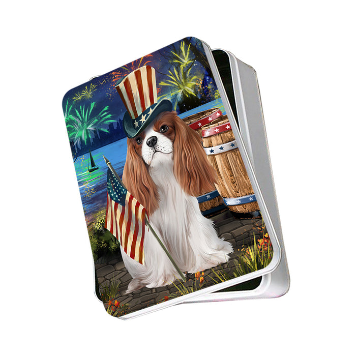 4th of July Independence Day Fireworks Cavalier King Charles Spaniel Dog at the Lake Photo Storage Tin PITN50956
