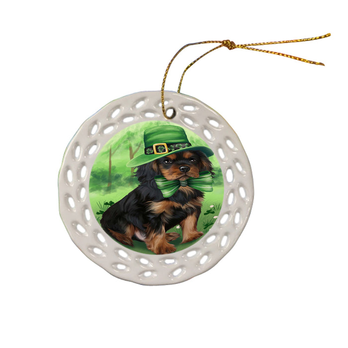 St. Patricks Day Irish Portrait Cavalier King Charles Spaniel Dog Ceramic Doily Ornament DPOR48767