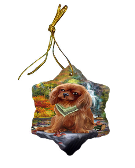 Scenic Waterfall Cavalier King Charles Spaniel Dog Star Porcelain Ornament SPOR49719