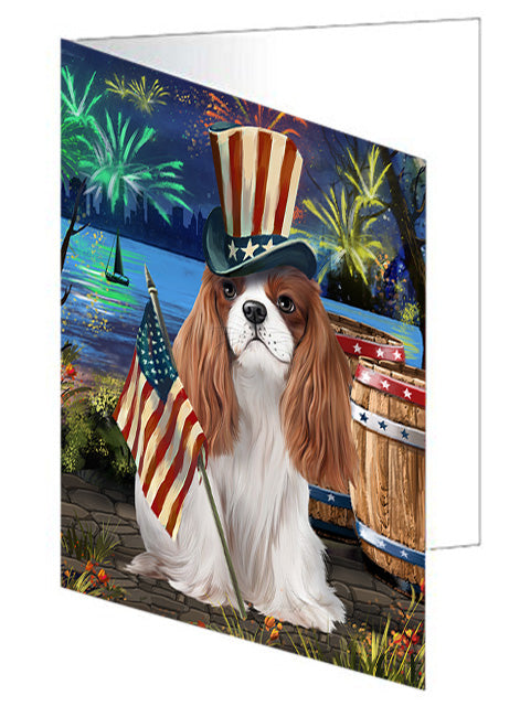 4th of July Independence Day Fireworks Cavalier King Charles Spaniel Dog at the Lake Handmade Artwork Assorted Pets Greeting Cards and Note Cards with Envelopes for All Occasions and Holiday Seasons GCD56897