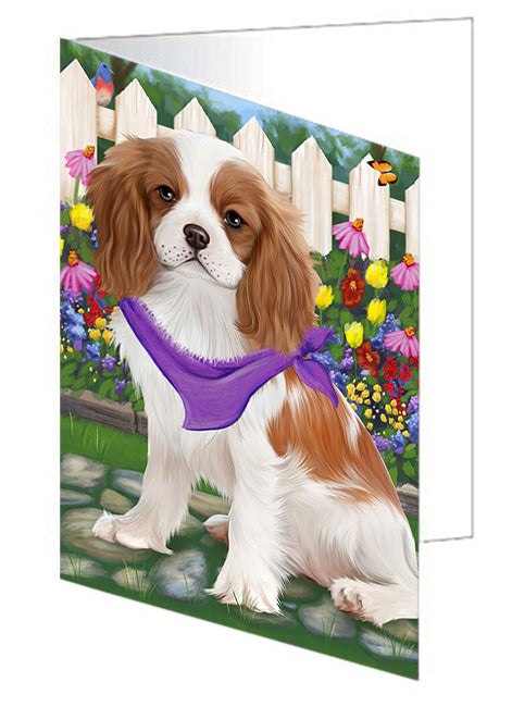 Spring Floral Cavalier King Charles Spaniel Dog Handmade Artwork Assorted Pets Greeting Cards and Note Cards with Envelopes for All Occasions and Holiday Seasons GCD53555