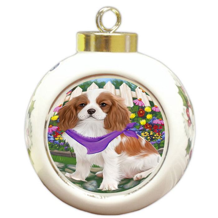 Spring Floral Cavalier King Charles Spaniel Dog Round Ball Christmas Ornament RBPOR49842