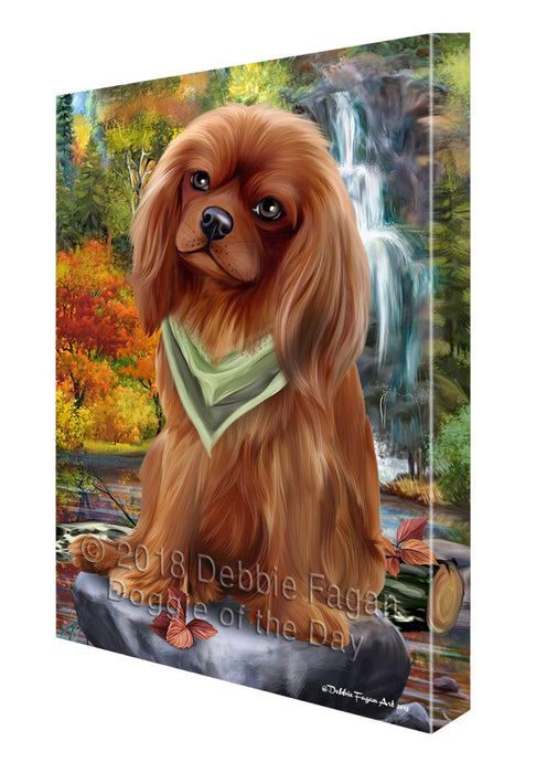Scenic Waterfall Cavalier King Charles Spaniel Dog Canvas Wall Art CVS63295