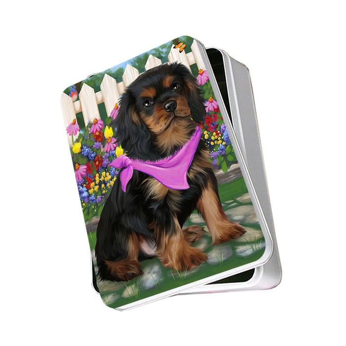 Spring Floral Cavalier King Charles Spaniel Dog Photo Storage Tin PITN49843