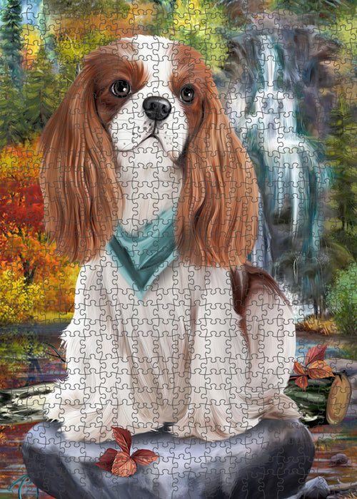Scenic Waterfall Cavalier King Charles Spaniel Dog Puzzle with Photo Tin PUZL52890