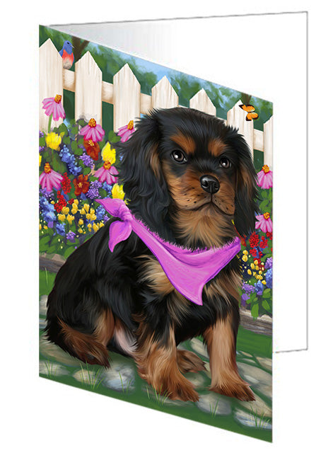 Spring Floral Cavalier King Charles Spaniel Dog Handmade Artwork Assorted Pets Greeting Cards and Note Cards with Envelopes for All Occasions and Holiday Seasons GCD53558