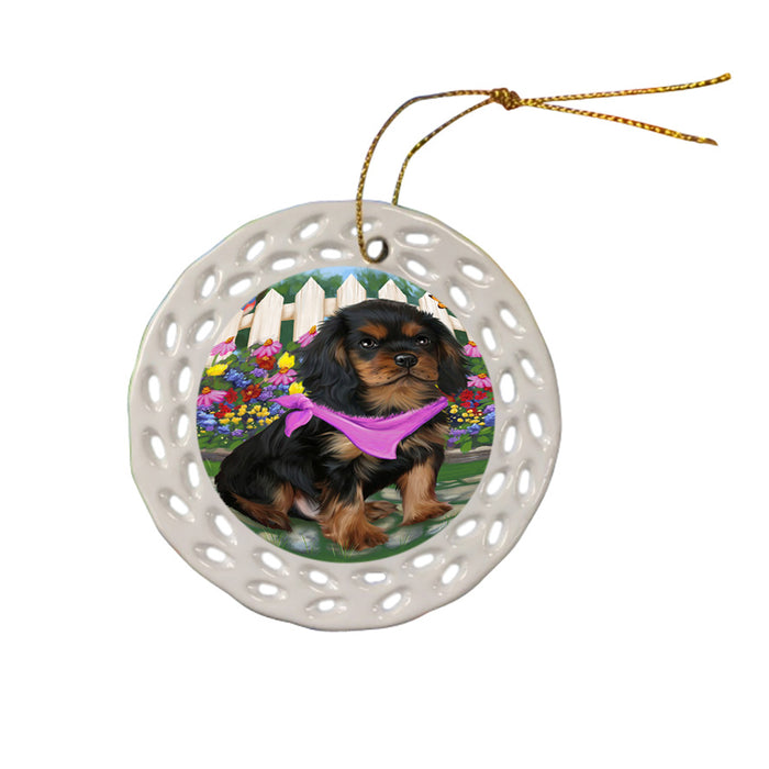 Spring Floral Cavalier King Charles Spaniel Dog Ceramic Doily Ornament DPOR49843