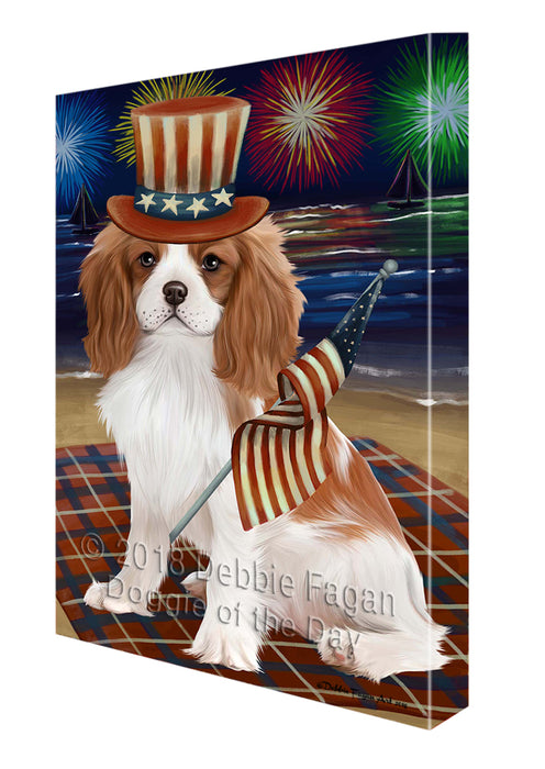 4th of July Independence Day Firework Cavalier King Charles Spaniel Dog Canvas Wall Art CVS55452