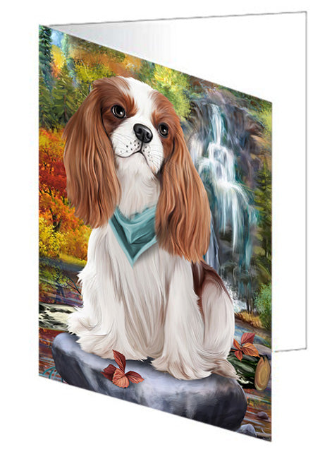 Scenic Waterfall Cavalier King Charles Spaniel Dog Handmade Artwork Assorted Pets Greeting Cards and Note Cards with Envelopes for All Occasions and Holiday Seasons GCD53213