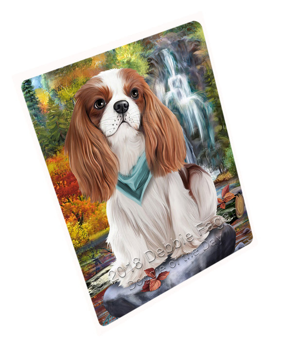 Scenic Waterfall Cavalier King Charles Spaniel Dog Tempered Cutting Board C53049