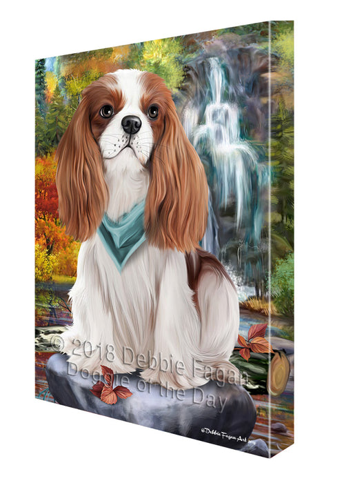Scenic Waterfall Cavalier King Charles Spaniel Dog Canvas Wall Art CVS63304