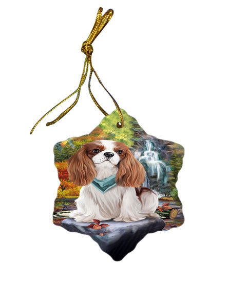 Scenic Waterfall Cavalier King Charles Spaniel Dog Star Porcelain Ornament SPOR49720