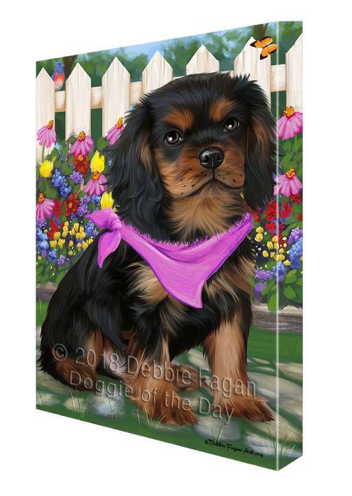 Spring Floral Cavalier King Charles Spaniel Dog Canvas Wall Art CVS64339