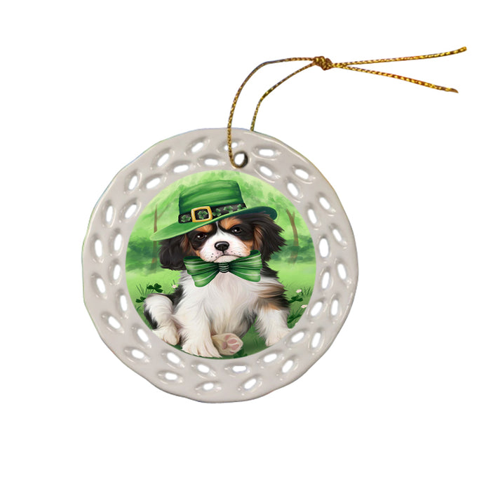 St. Patricks Day Irish Portrait Cavalier King Charles Spaniel Dog Ceramic Doily Ornament DPOR48768