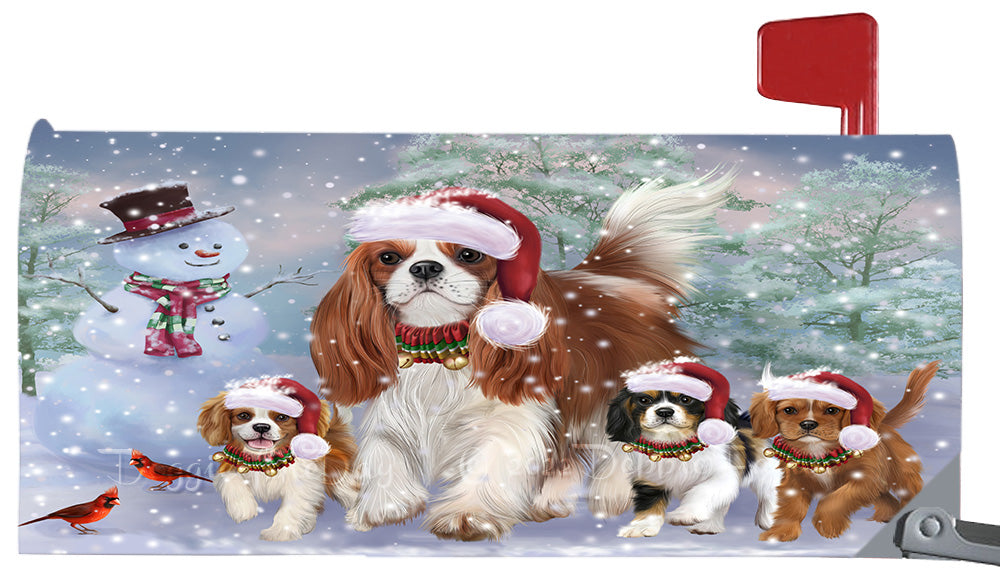 Christmas Running Family Cavalier King Charles Spaniel Dogs Magnetic Mailbox Cover Both Sides Pet Theme Printed Decorative Letter Box Wrap Case Postbox Thick Magnetic Vinyl Material