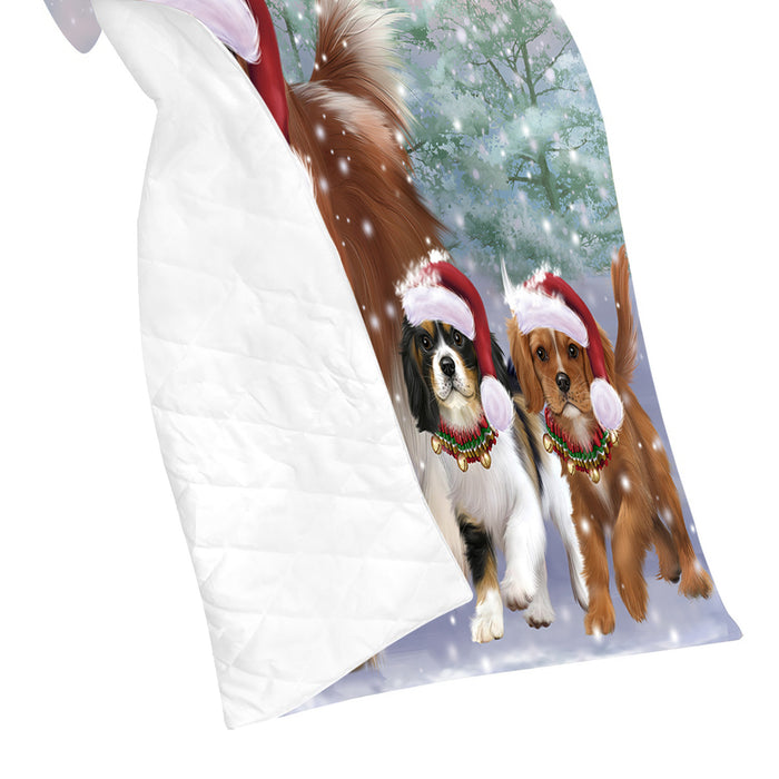 Christmas Running Fammily Cavalier King Charles Spaniel Dogs Quilt