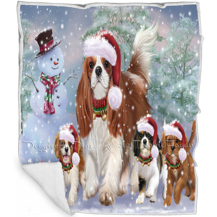 Christmas Running Family Cavalier King Charles Spaniels Dog Blanket BLNKT118614