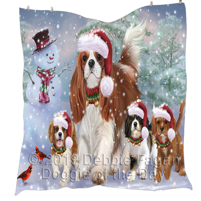 Christmas Running Fammily Cavalier King Charles Spaniel Dogs Quilt