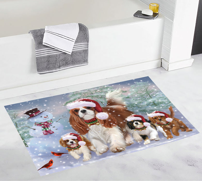 Christmas Running Fammily Cavalier King Charles Spaniel Dogs Bath Mat