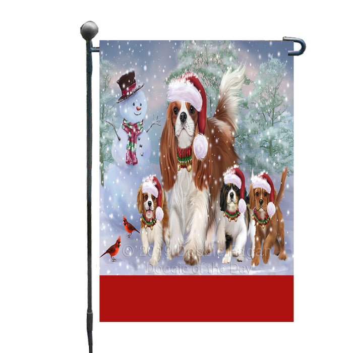 Personalized Christmas Running Family Cavalier King Charles Spaniel Dogs Custom Garden Flags GFLG-DOTD-A60325