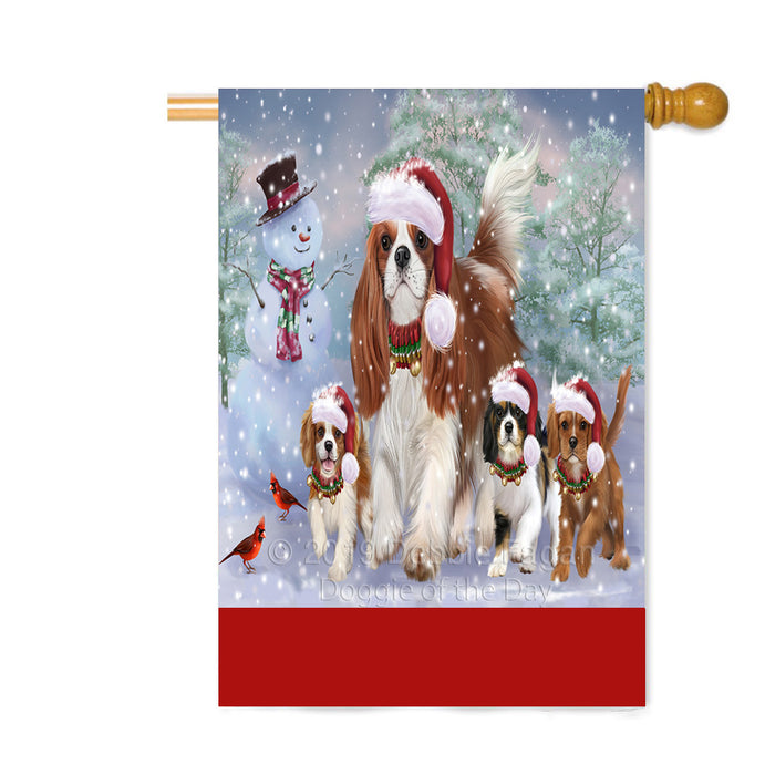 Personalized Christmas Running Family Cavalier King Charles Spaniel Dogs Custom House Flag FLG-DOTD-A60381
