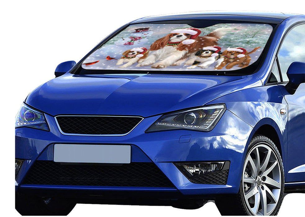 Christmas Running Family Cavalier King Charles Spaniel Dogs Car Sun Shade