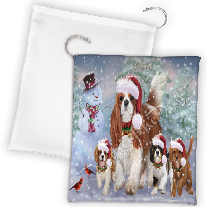 Christmas Running Fammily Cavalier King Charles Spaniel Dogs Drawstring Laundry or Gift Bag LGB48214