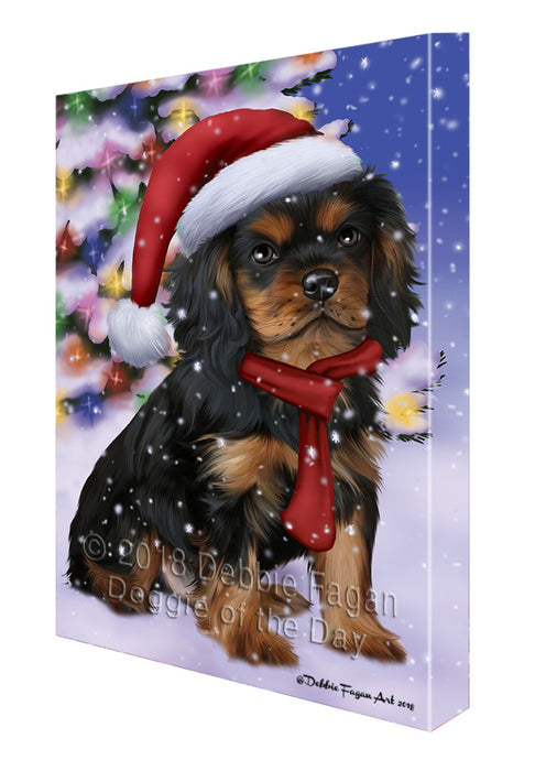 Winterland Wonderland Cavalier King Charles Spaniel Dog In Christmas Holiday Scenic Background  Canvas Print Wall Art Décor CVS98225