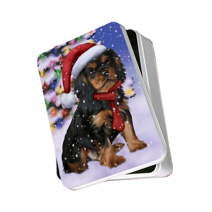 Winterland Wonderland Cavalier King Charles Spaniel Dog In Christmas Holiday Scenic Background Photo Storage Tin PITN53375