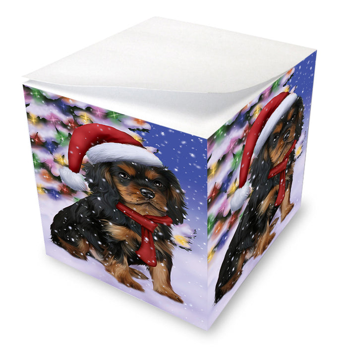 Winterland Wonderland Cavalier King Charles Spaniel Dog In Christmas Holiday Scenic Background Note Cube NOC53375