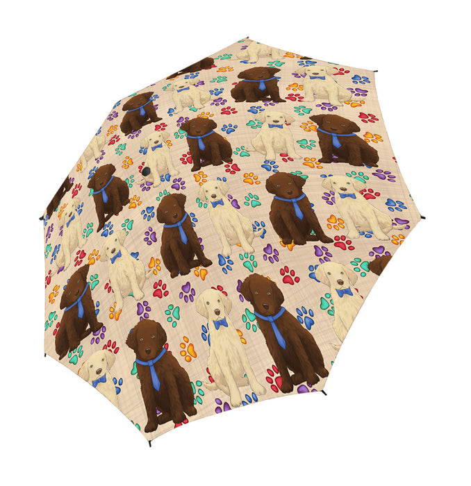 Rainbow Paw Print Cavalier King Charles Spaniel Dogs Blue Semi-Automatic Foldable Umbrella