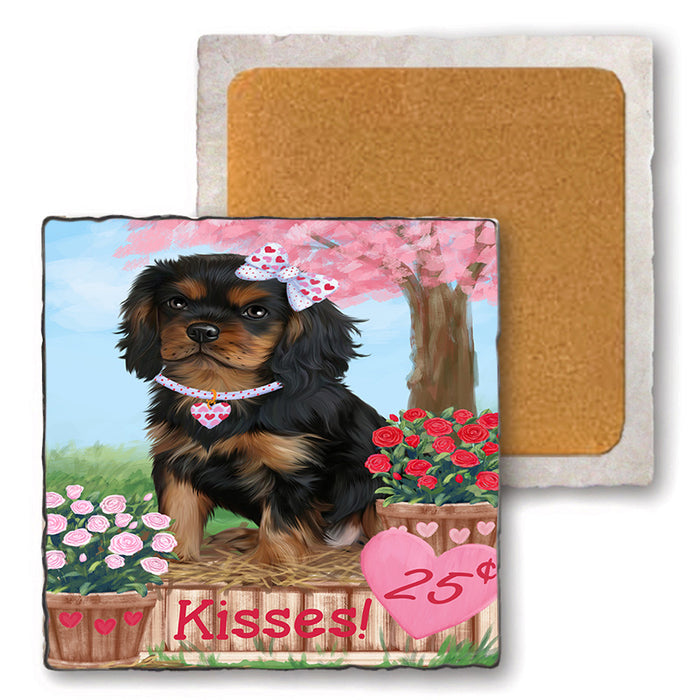 Rosie 25 Cent Kisses Cavalier King Charles Spaniel Dog Set of 4 Natural Stone Marble Tile Coasters MCST51431