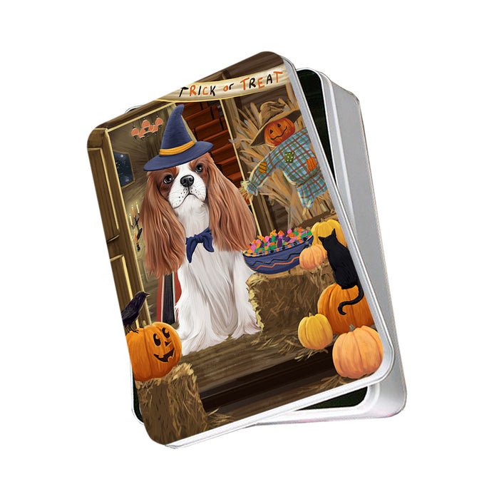 Enter at Own Risk Trick or Treat Halloween Cavalier King Charles Spaniel Dog Photo Storage Tin PITN53069